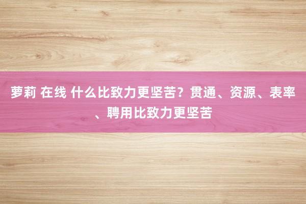萝莉 在线 什么比致力更坚苦？贯通、资源、表率、聘用比致力更坚苦